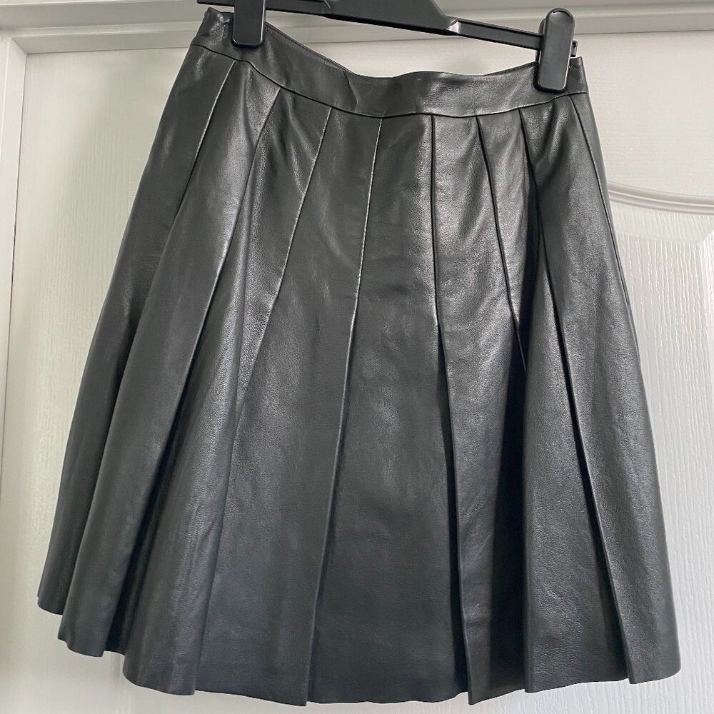 Premium Genuine Leather Black Pleated Mini Skirt